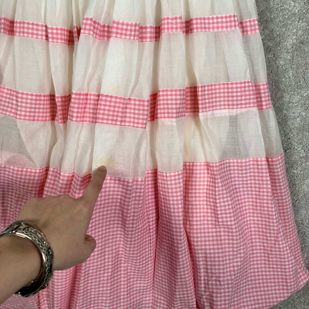 Vintage 50s Pink Gingham Organza Fit and Flare Dress White Sleeveless Midi - Picture 12 of 16